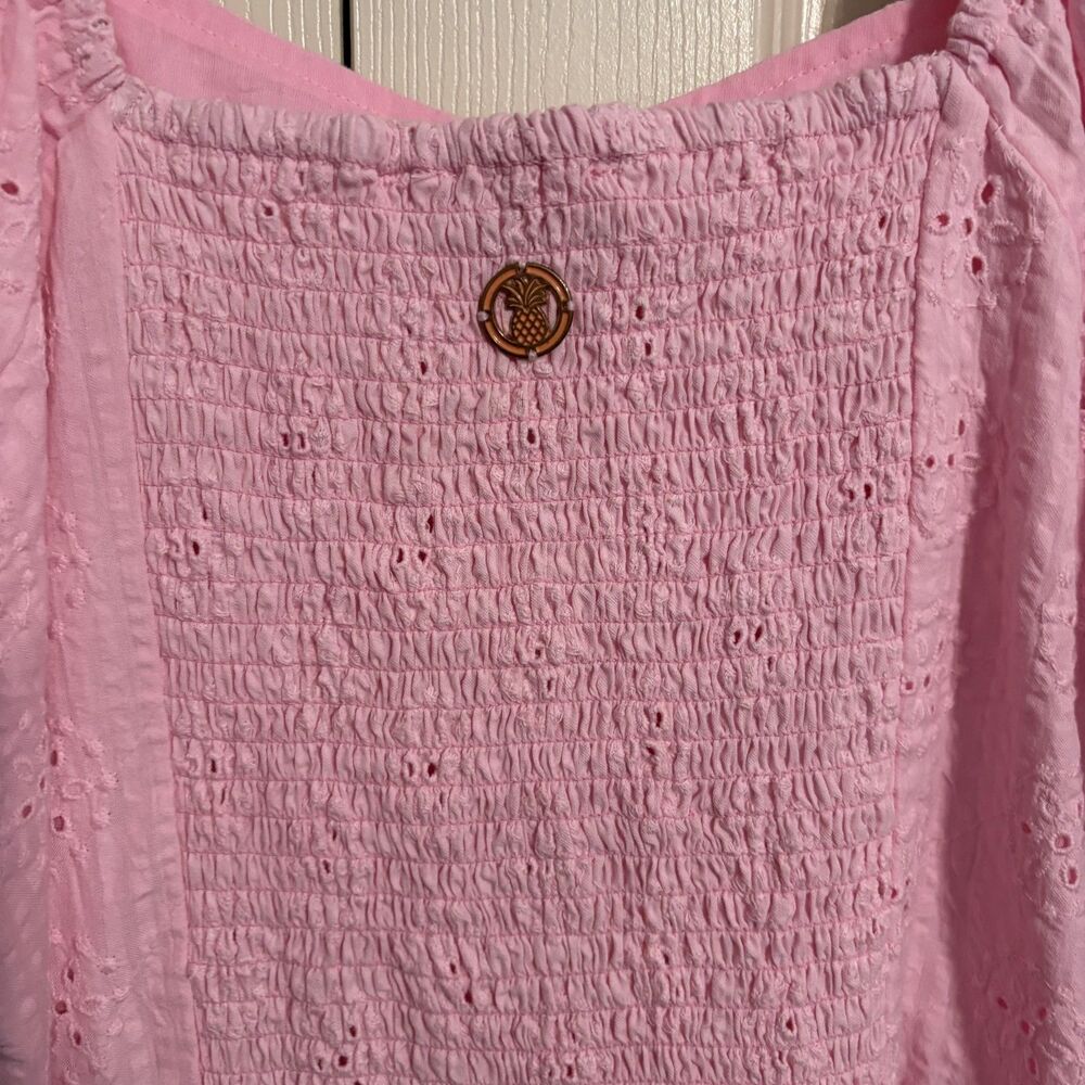 Simply Southern Women's Light pink eyelet Dress smocked back puff sleeve Med NWT - Picture 3 of 7